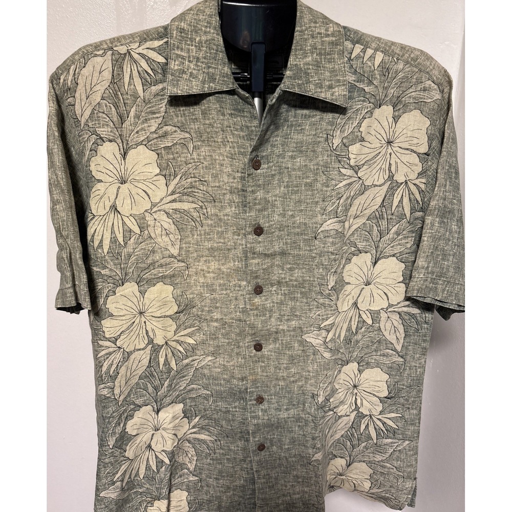 Tommy Bahama Men's florial light green  Linen Shirt (M) *Excellent‎ Condition